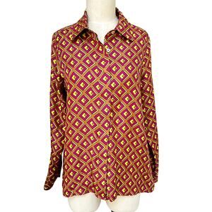 Per Se By Carlise Silk Button-down Blouse Modern Geometric Print  Size 6